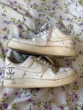 Nike Women White Air Force 1s with Holographic Artist made details